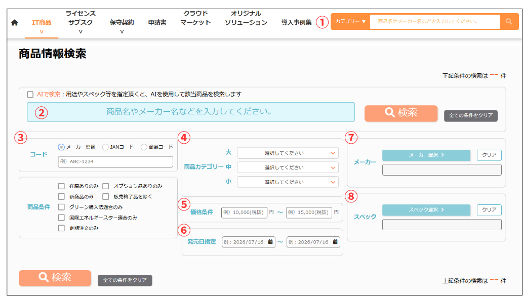 テナモ 商品情報検索画面